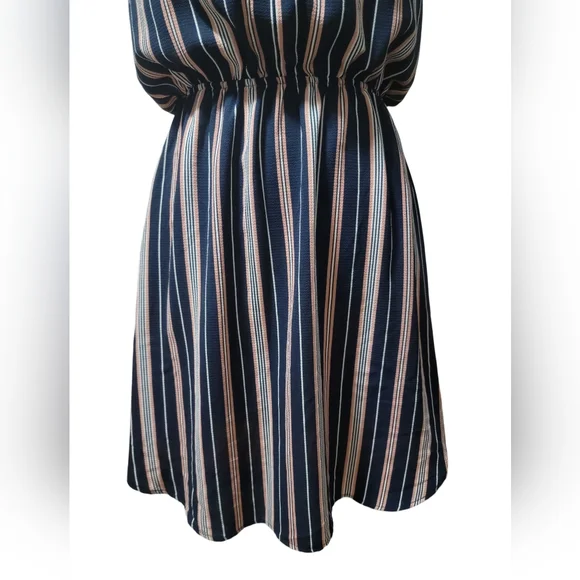 Monteau Womens Size Large Preppy Blue Coral White Striped Sleeveless Midi Dress - Picture 3 of 9